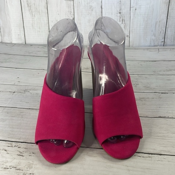 NWOT Mercedes Castillo Fuschia Suede IZAR HIGH Chunky Heeled Mules - Picture 3 of 12